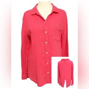 Lucky Brand Pink Split Back Hem Long Sleeve Button Down‎ Shirt Top Size S/P